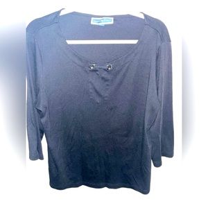 Karen Scott shirt sleeve blouse Size Large Color black with metal design